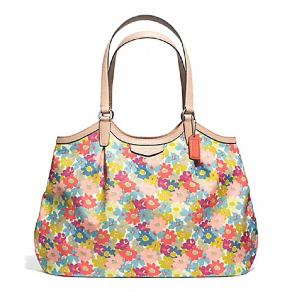 🌺🌸NEW🌺🌸COACH F28931 PEYTON FLORAL PRINT SIGNATURE STRIPE SHOULDER BAG